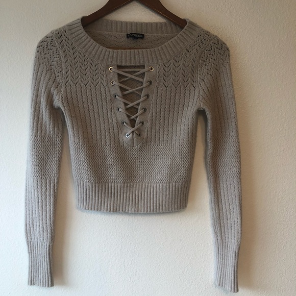 Express Sweaters - Express Tan Lace Up Cropped Sweater Size XS